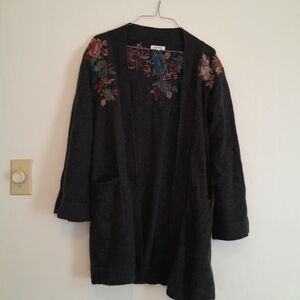 Johnny Was Gray Cardigan Sweater Cashmere Embroidered